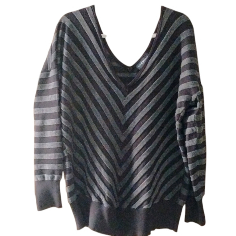Lane Bryant V-Neck Striped Chevron Sweater Black Gray Plus Size 22/24 - Picture 6 of 6
